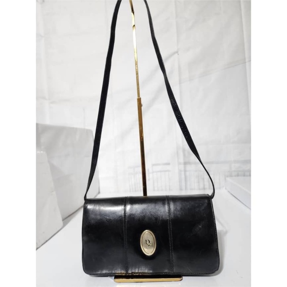 Authentic Christian Dior Vintage Leather Lady Shoulder Bag Black - Picture 1 of 15